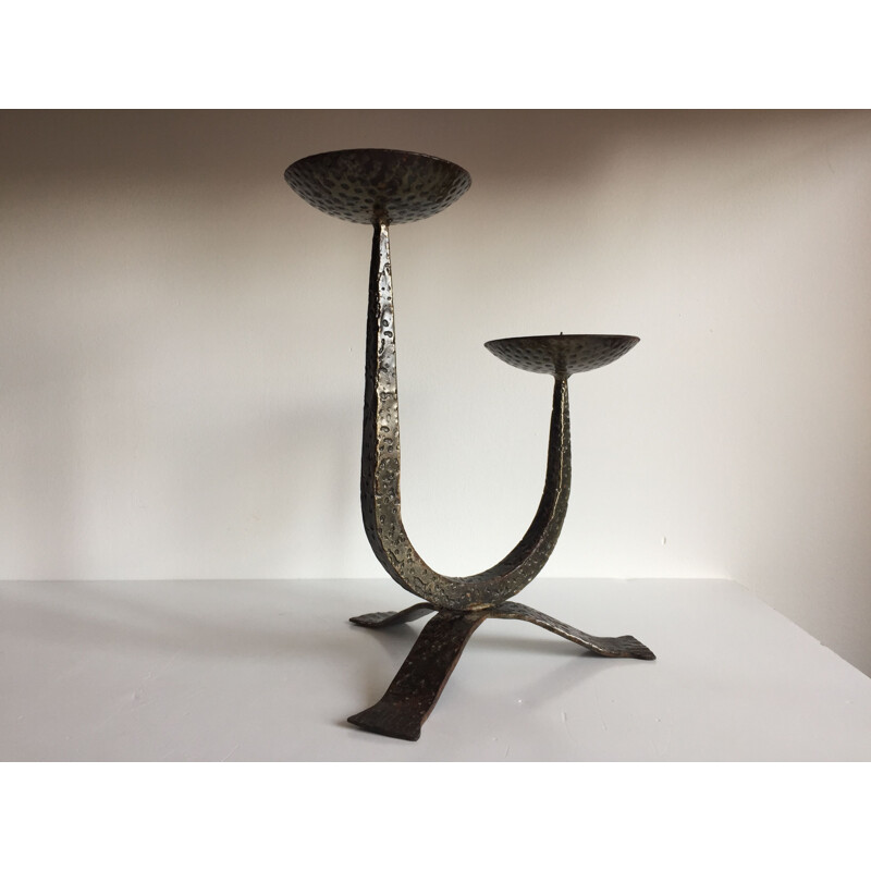 Vintage brutalist steel table candle holder