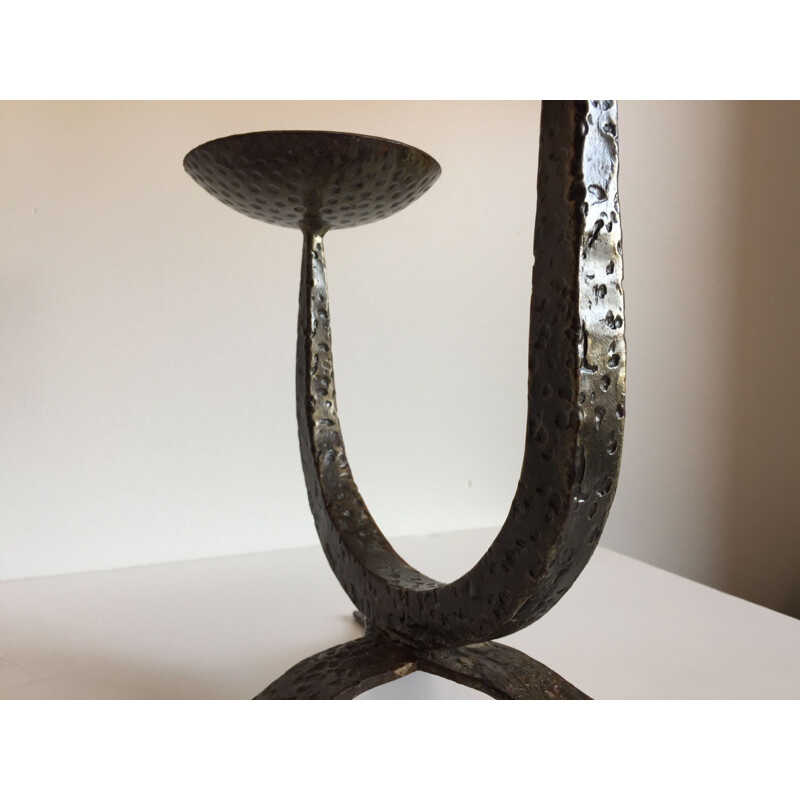 Vintage brutalist steel table candle holder