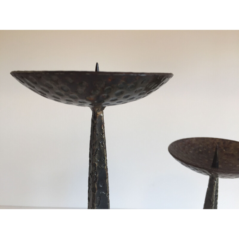 Vintage brutalist steel table candle holder