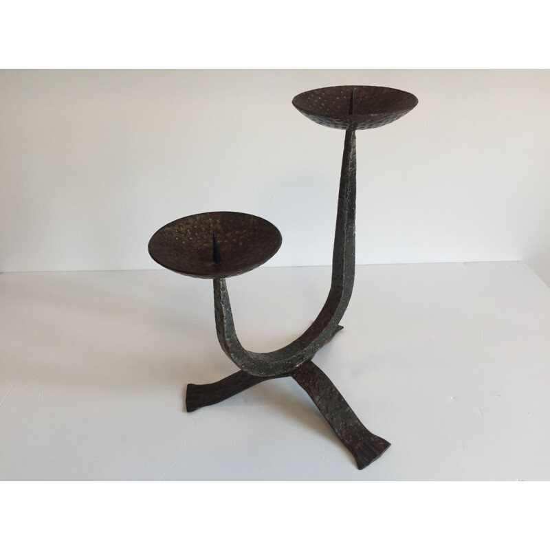 Vintage brutalist steel table candle holder