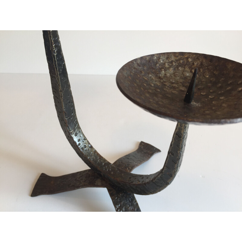 Vintage brutalist steel table candle holder