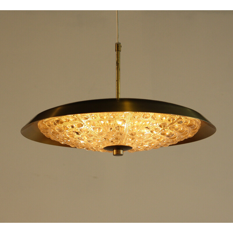 Swedish pendant light in brass and glass, Carl FAGERLUND - 1960s 