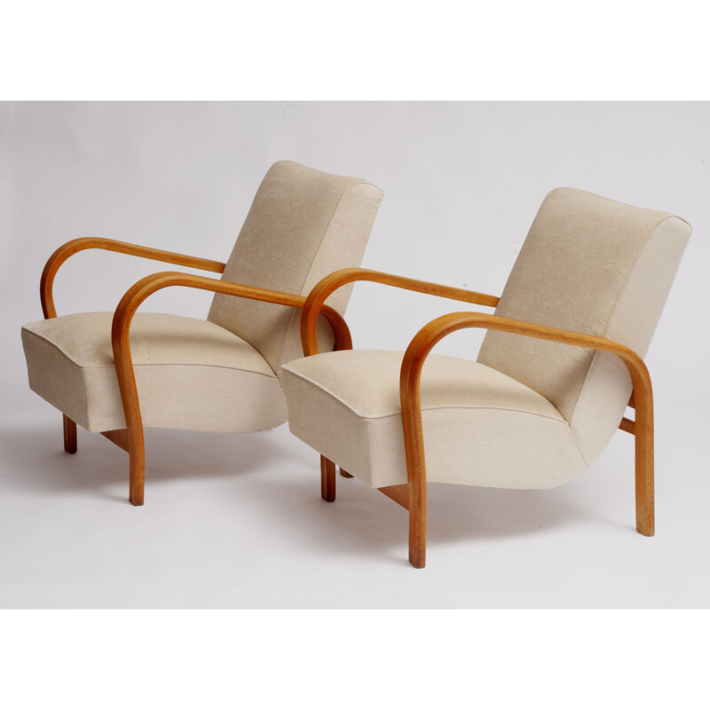 Pair of vintage HF11 armchairs by Jindřich Halabala for Interier Praha