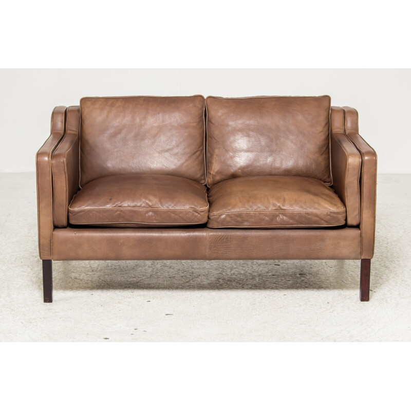 Vintage Danish 2 seater lbrown leather Stouby sofa model Eva