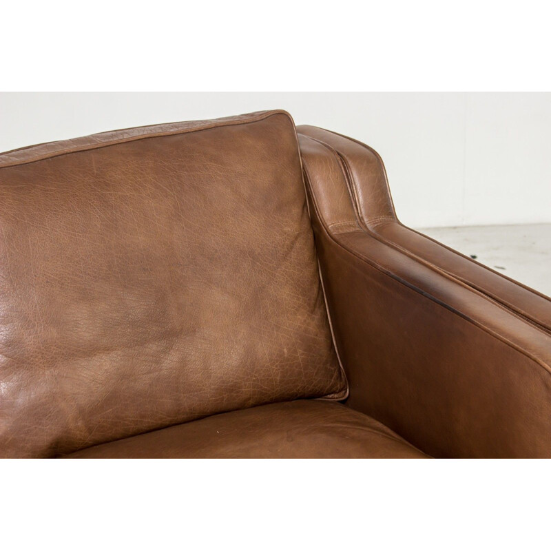 Canapé vintage danois 2 places en cuir brun Stouby modèle Eva