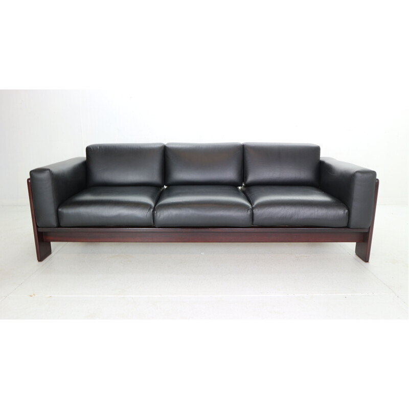 Vintage black leather sofa by Knool for Tobia Scarpa, 1960s