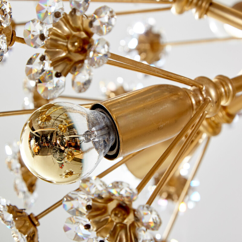 Vintage sputnik chandelier with crystal flowers by Palwa, Germany 1970s