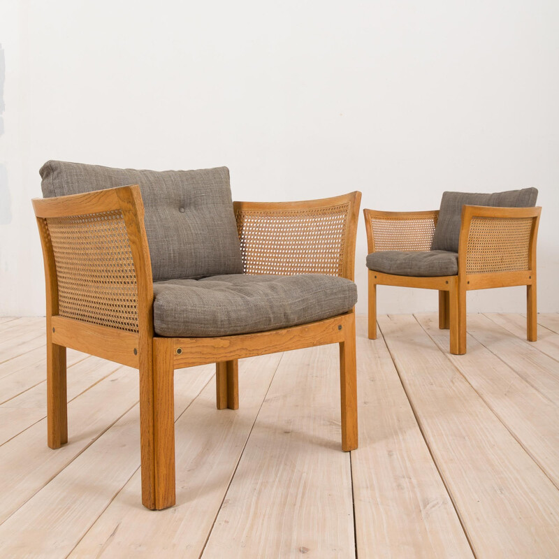 Pair of vintage rattan Plexus armchairs by Illum Wikkelsø for Silkeborg Møbelfabrik, 1970s