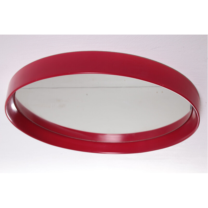 Miroir vintage rond et rouge, 1960