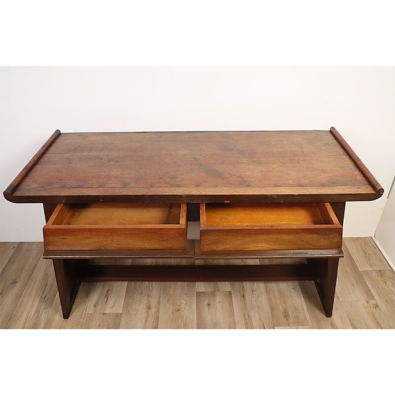 Vintage Brutalist oak console, 1940s