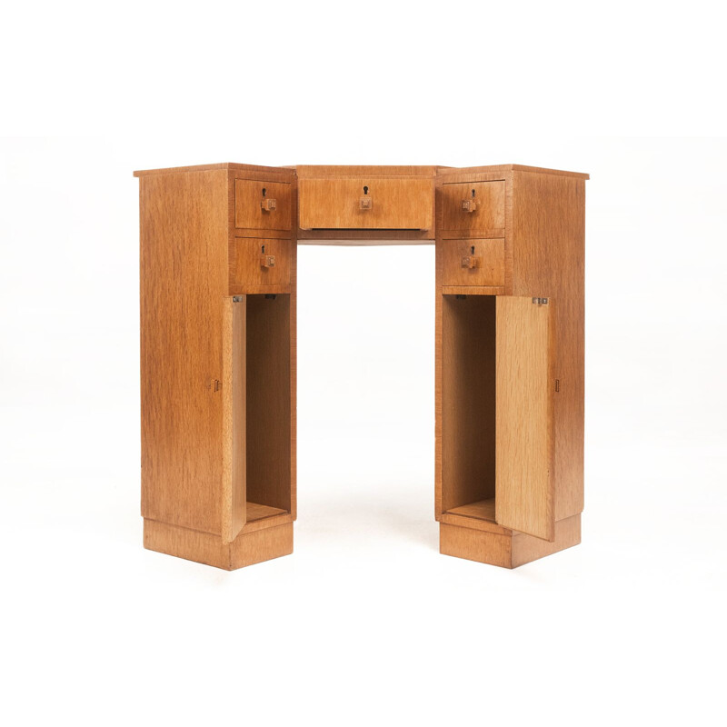 Vintage art deco oak corner desk, England 1930