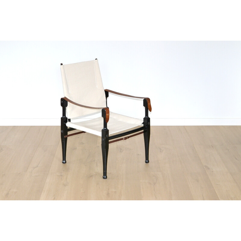 Fauteuil "Safari" Wohnbedarf en tissu blanc et bois laqué noir par Wilhelm Kienzle - 1950