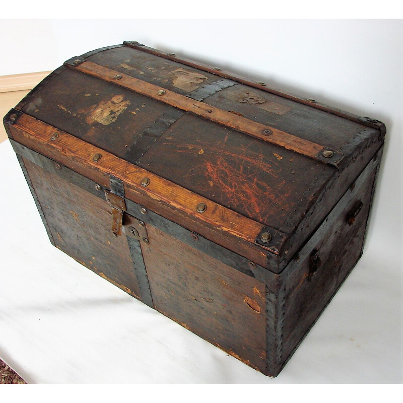 Vintage wood and metal chest, 1900