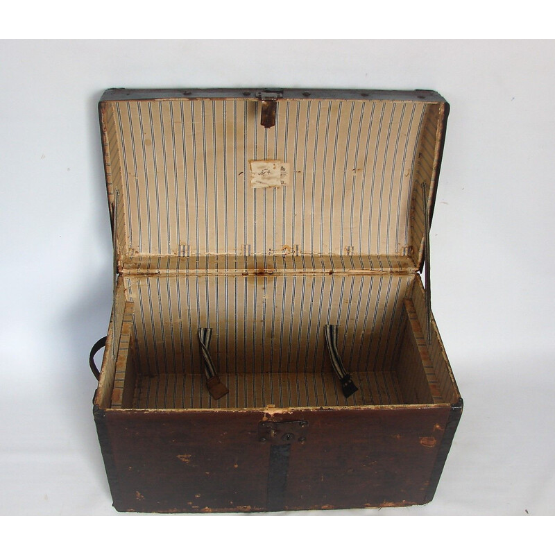 Vintage houten en metalen kist, 1900
