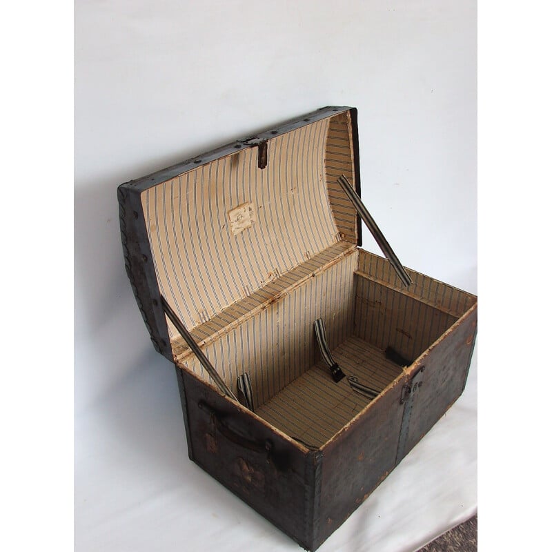 Vintage houten en metalen kist, 1900