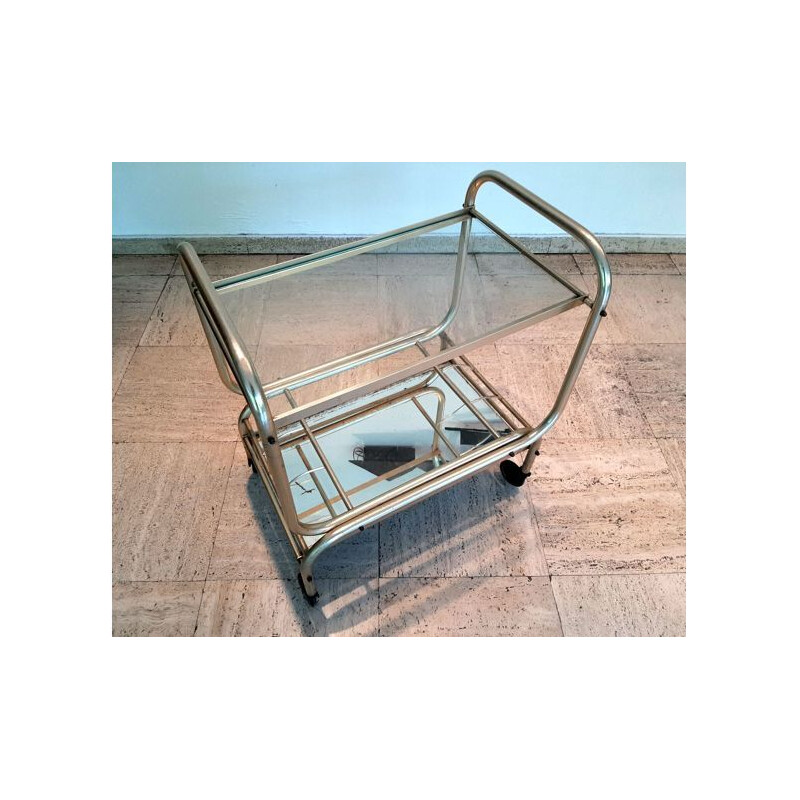 Vintage bar cart in metal and tube with golden highlights
