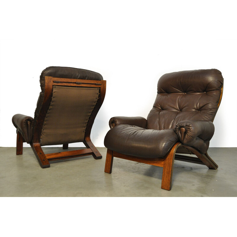 Pair of vintage sturdy lounge armchairs by Oddvin Rykken for Rybo, Norway 1970s