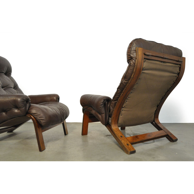 Pair of vintage sturdy lounge armchairs by Oddvin Rykken for Rybo, Norway 1970s