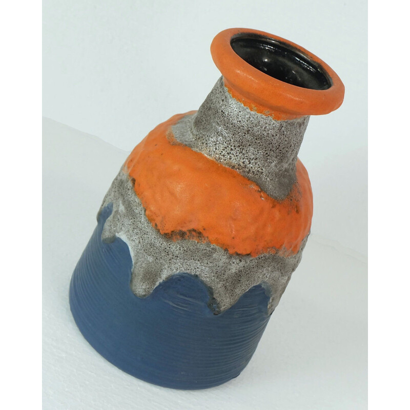 Vase allemande Duemler & Breiden en céramique bleu et orange - 1960