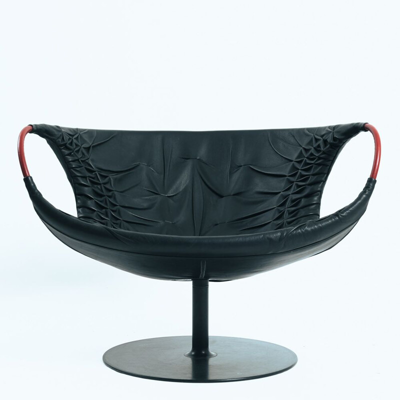 Vintage leather swivel armchair by Patrizia Urquiola for Moroso, Italy 1990