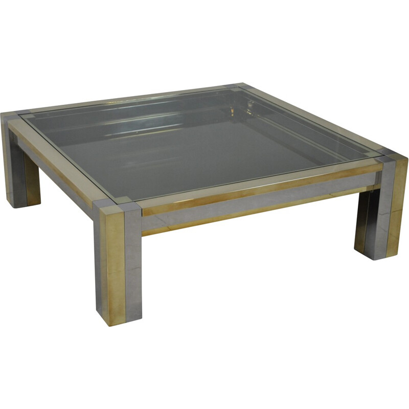 French Maison Jansen coffee table in bronze and glass, Alfredo FREDA - 1970s