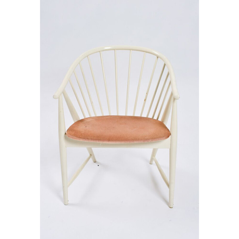 Ensemble de 6 chaises vintage "Sunfeather" en velours blanc et rose par Sonna Rosen pour Nassjo Stolfabrik, Suède 1950
