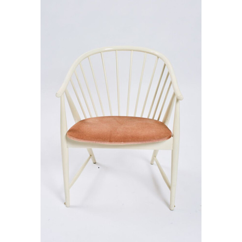 Set aus 6 Vintage "Sunfeather" Stühlen in weißem und rosa Samt von Sonna Rosen für Nassjo Stolfabrik, Schweden 1950