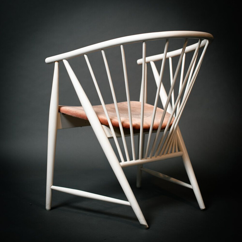 Ensemble de 6 chaises vintage "Sunfeather" en velours blanc et rose par Sonna Rosen pour Nassjo Stolfabrik, Suède 1950