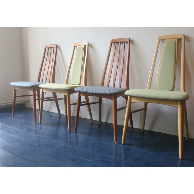 Set of 4 vintage Eva chairs in teak and ash by Niels Koefoed, Denmark 1960