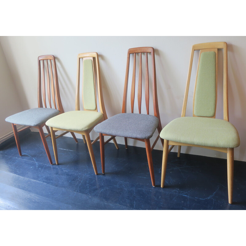 Set of 4 vintage Eva chairs in teak and ash by Niels Koefoed, Denmark 1960