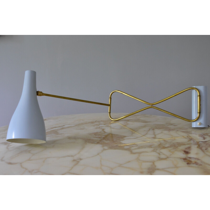Vintage light blue metal and brass wall lamp by Cosack, Germany 1950
