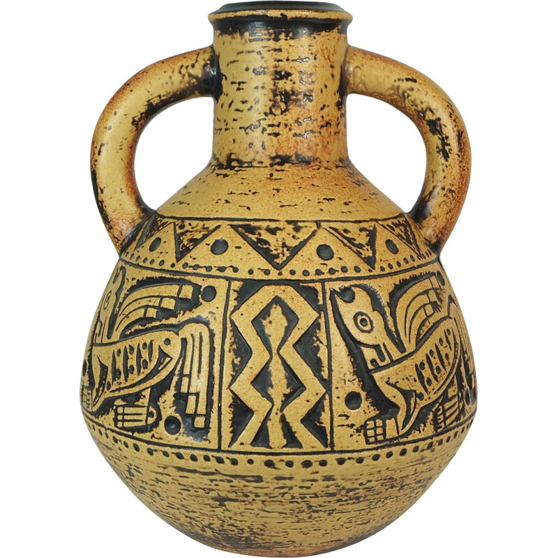 Jasba "N 312 13 32"  vase in ceramic with aztec decor - 1960s