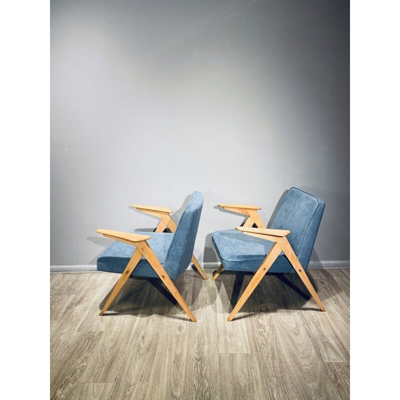 Pair of vintage armchairs "Bunny" by J. Chierowski, Poland 1960