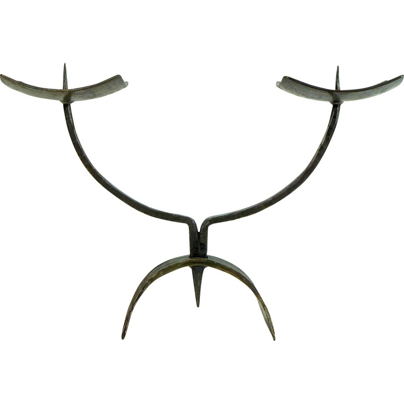 Brutalist candleholder in wrought iron - 1960s