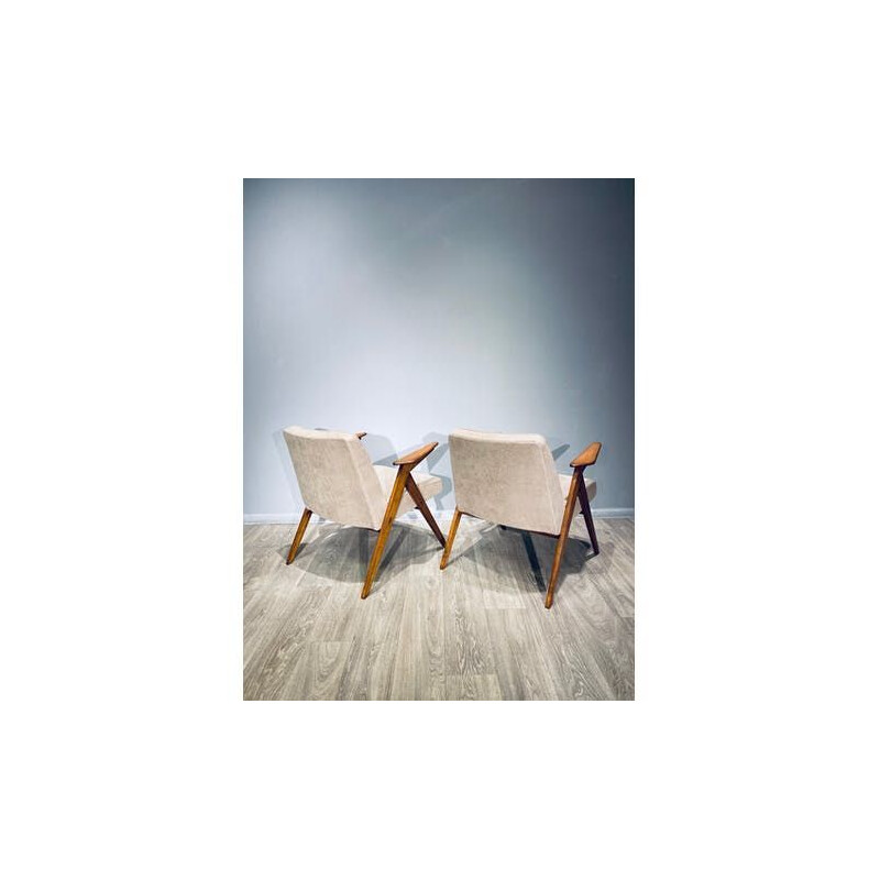 Pair of vintage wooden frame armchairs "Bunny" by J. Chierowski, 1962