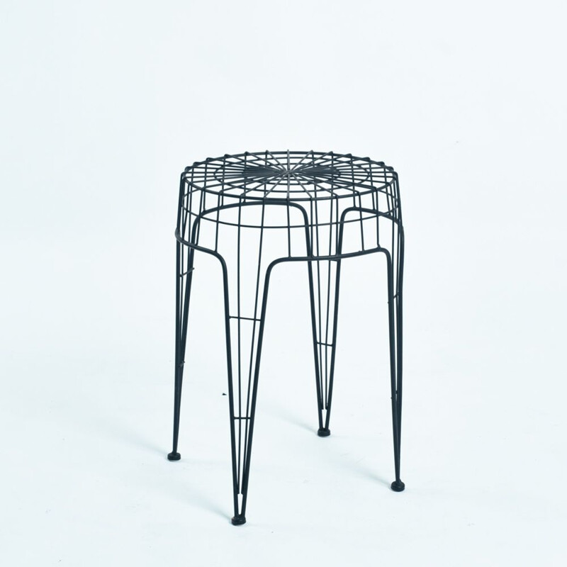 Vintage sculptural mlack metal wire stool