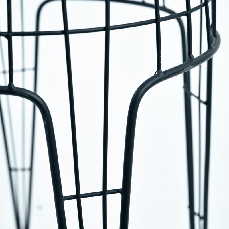 Vintage sculptural mlack metal wire stool