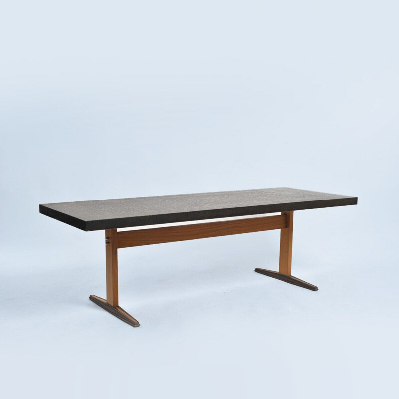 Table d'appoint vintage en cuivre de chêne brutaliste moderniste
