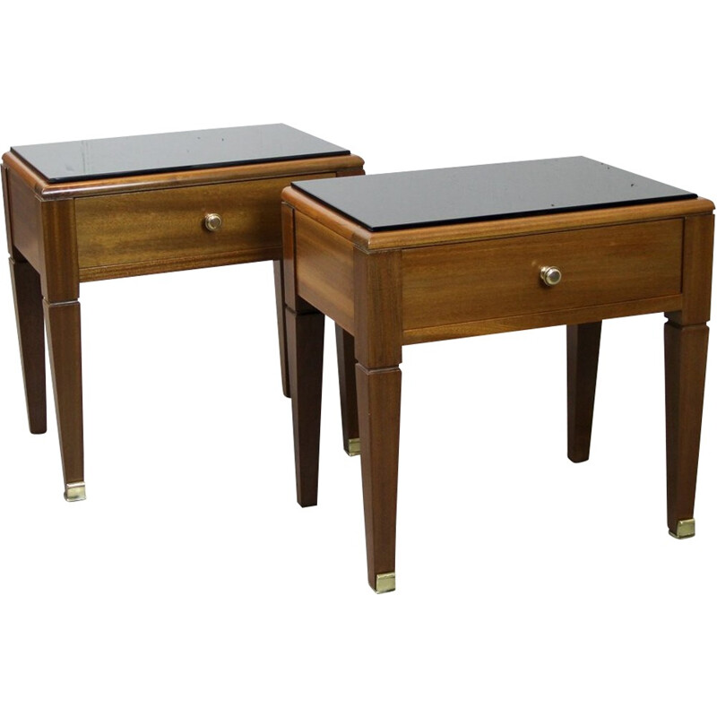 Pair of night stands in mahogany and brass - 1940s