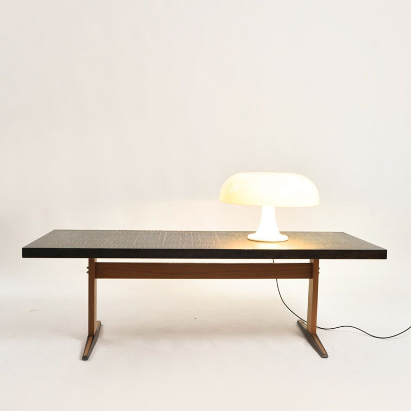 Table d'appoint vintage en cuivre de chêne brutaliste moderniste