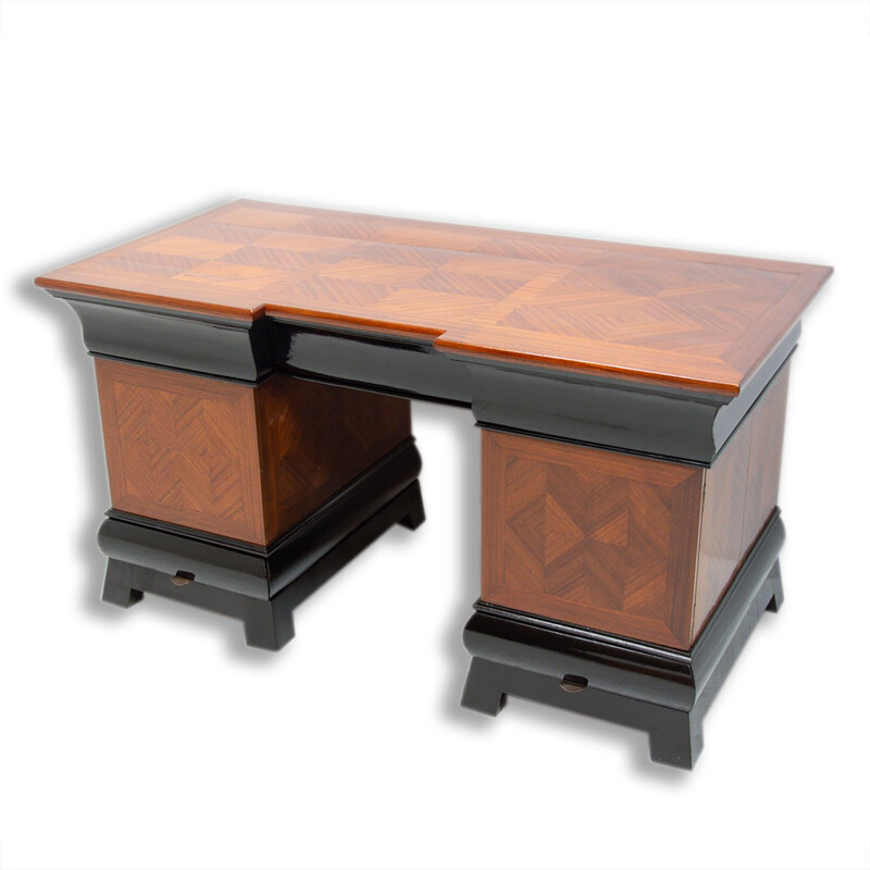 Vintage art deco desk in beech and mahogany, "Bohemia", Czechoslovakia 1930