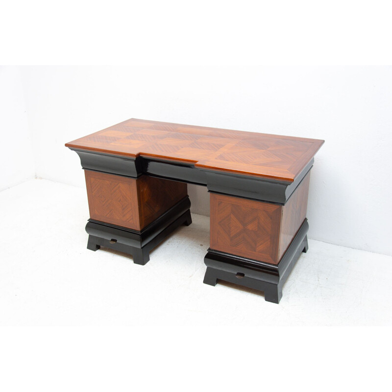 Vintage art deco desk in beech and mahogany, "Bohemia", Czechoslovakia 1930