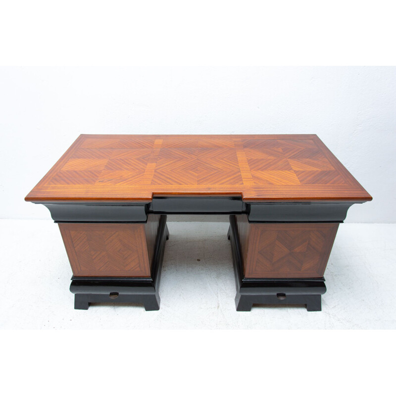 Vintage art deco desk in beech and mahogany, "Bohemia", Czechoslovakia 1930