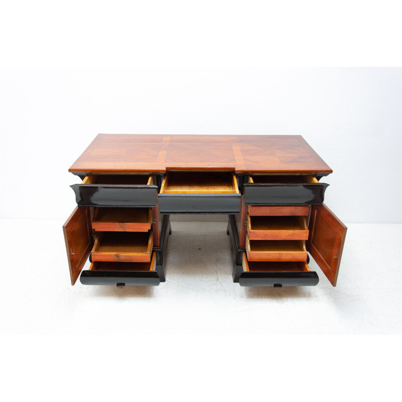 Vintage art deco desk in beech and mahogany, "Bohemia", Czechoslovakia 1930