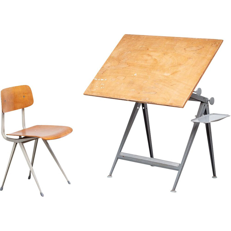 Vintage desk and chair set model "Reply" by Wim Rietveld and Friso Kramer Result, 1960