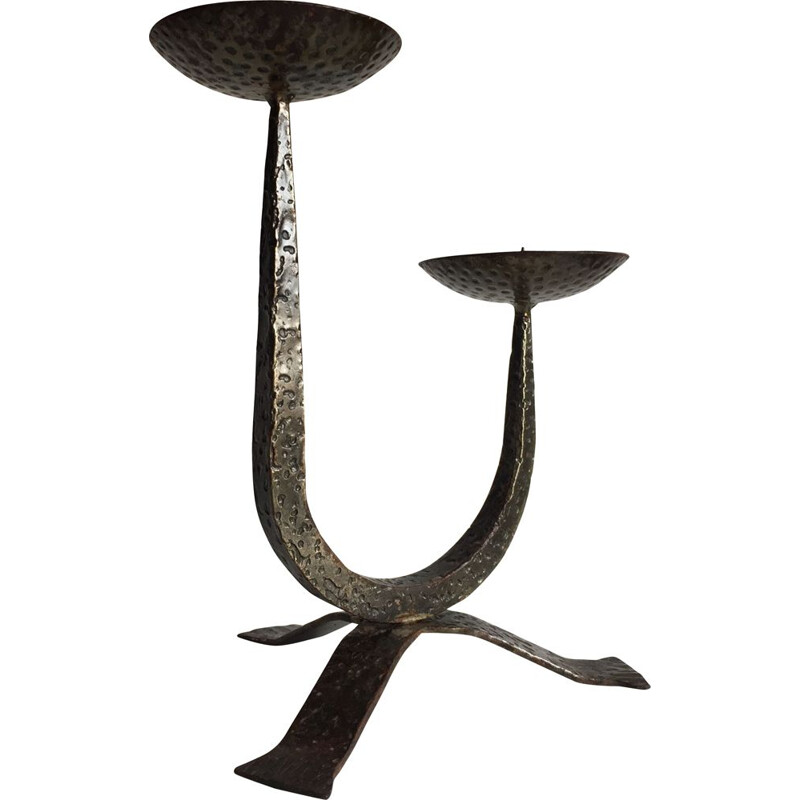 Vintage brutalist steel table candle holder