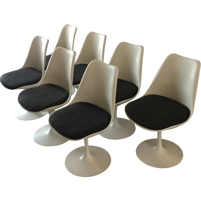 Set of 7 Knoll "Tulip" chairs in grey Kvadrat wool, Eero SAARINEN - 1970s