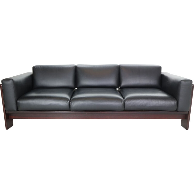 Vintage black leather sofa by Knool for Tobia Scarpa, 1960s