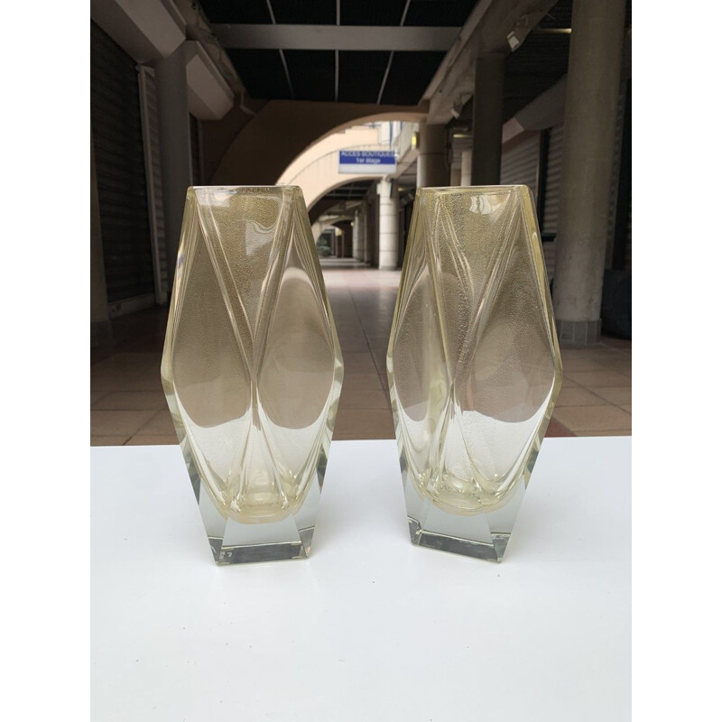 Pair of vintage Alberto Donà vases in Murano glass, 1980s