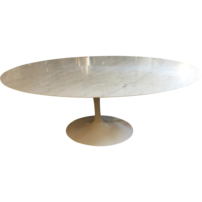 Knoll oval dining table in white marble and aluminum, Eero SAARINEN - 1970s